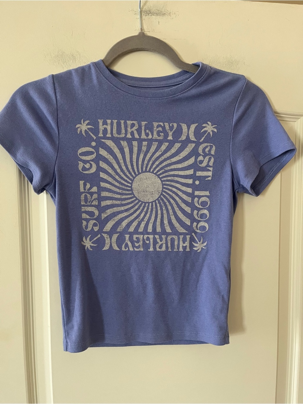 Hurley Juniors Dark Lavender Graphic Tee - Sunburst Surf Print Size Small